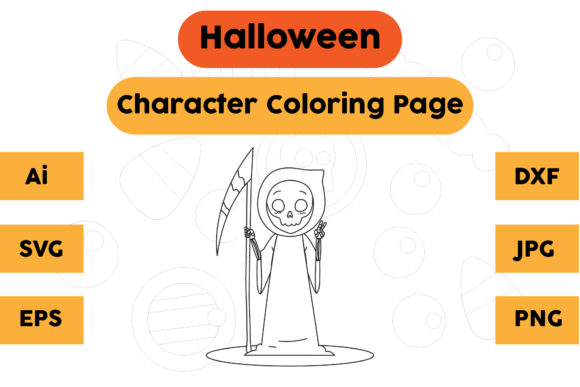 Evaluating Halloween Coloring Page - Character 22 for Embroidery