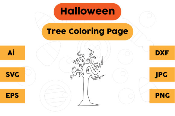 Halloween Coloring Page Graphics: Evaluating Tree 04 for Commercial Use